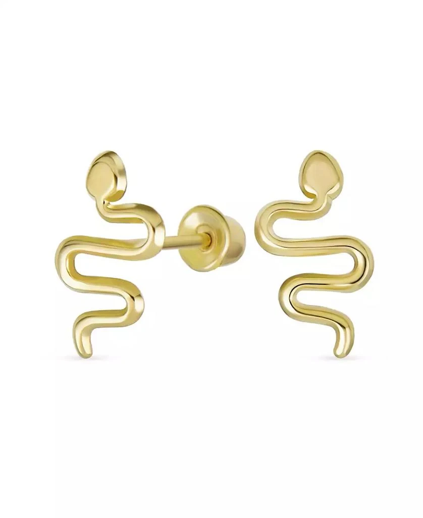 Bling Jewelry Minimalist Tiny Mini Garden Reptile Serpent Snake Stud Earrings 14K Yellow Gold Safety Clutch Screw back 1
