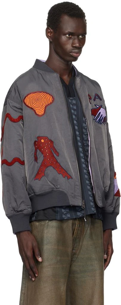 Perks and Mini Gray & Purple Susumu Mukai Edition Markings Reversible Bomber Jacket 2