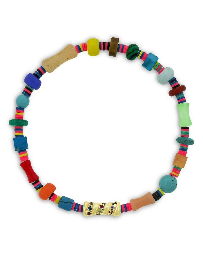 LUIS MORAIS Men
s 14K Yellow Gold Deeper Journey Rainbow Sapphire Swirl Vinyl Beaded Bracelet