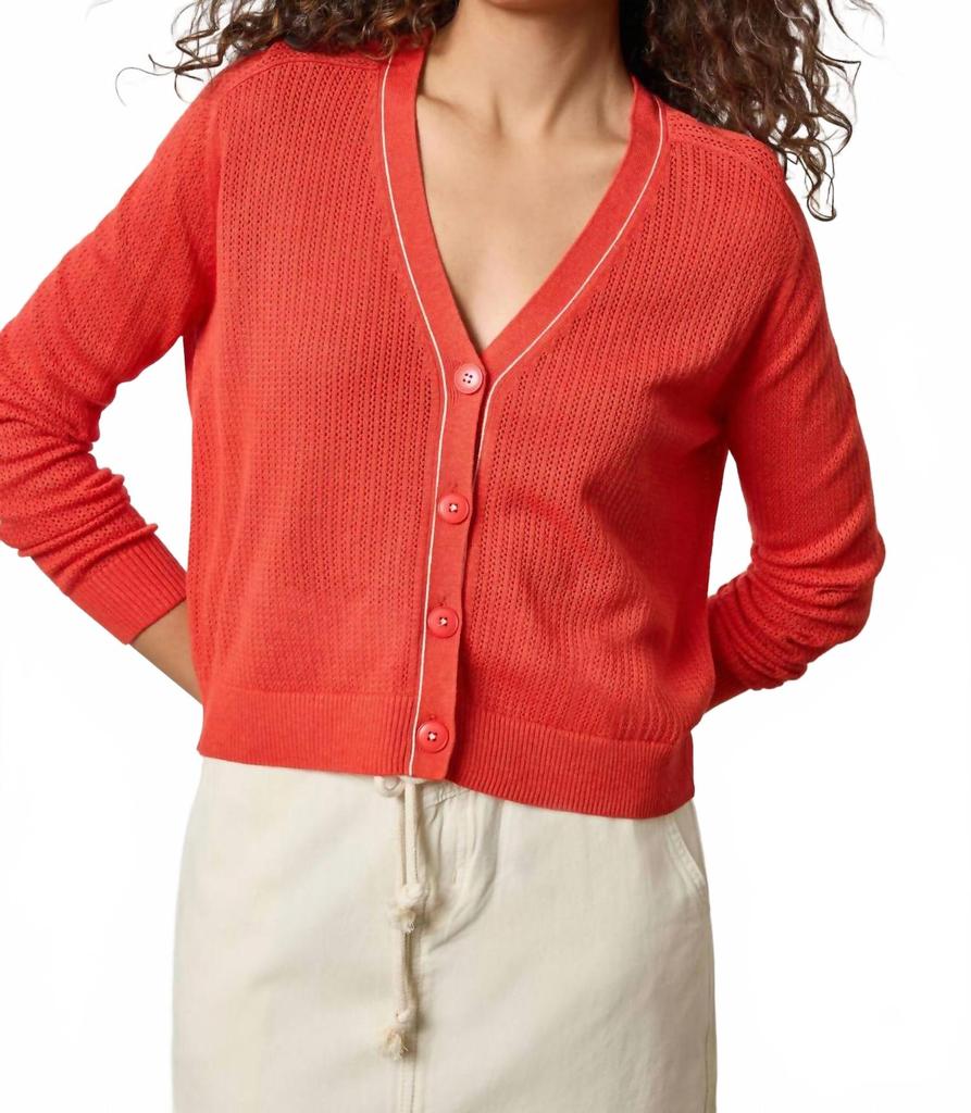 Lilla P Saddle Sleeve V-Neck Cardigan In Begonia