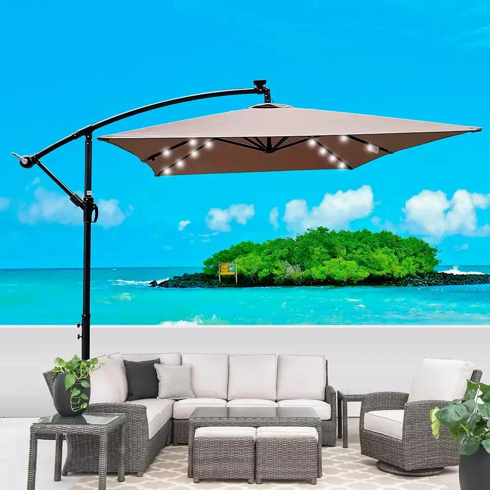 Streamdale Furniture Solar Powered LED Patio Umbrella, 8 Ribs, Crank and Cross Base 2