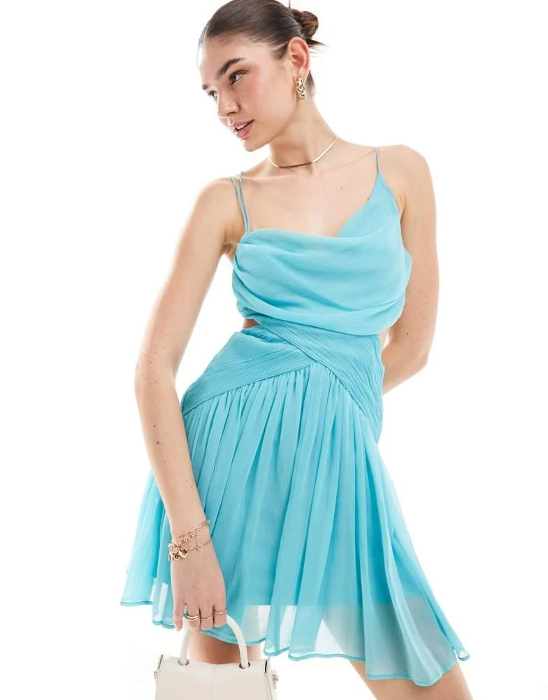 ASOS ASOS DESIGN strappy back mini dress with gathered waist in turquoise 1