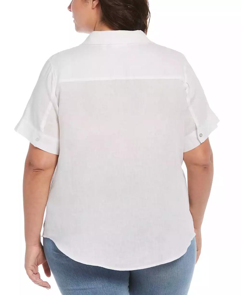Rafaella Plus Size Split Neck Short Sleeve Linen Top