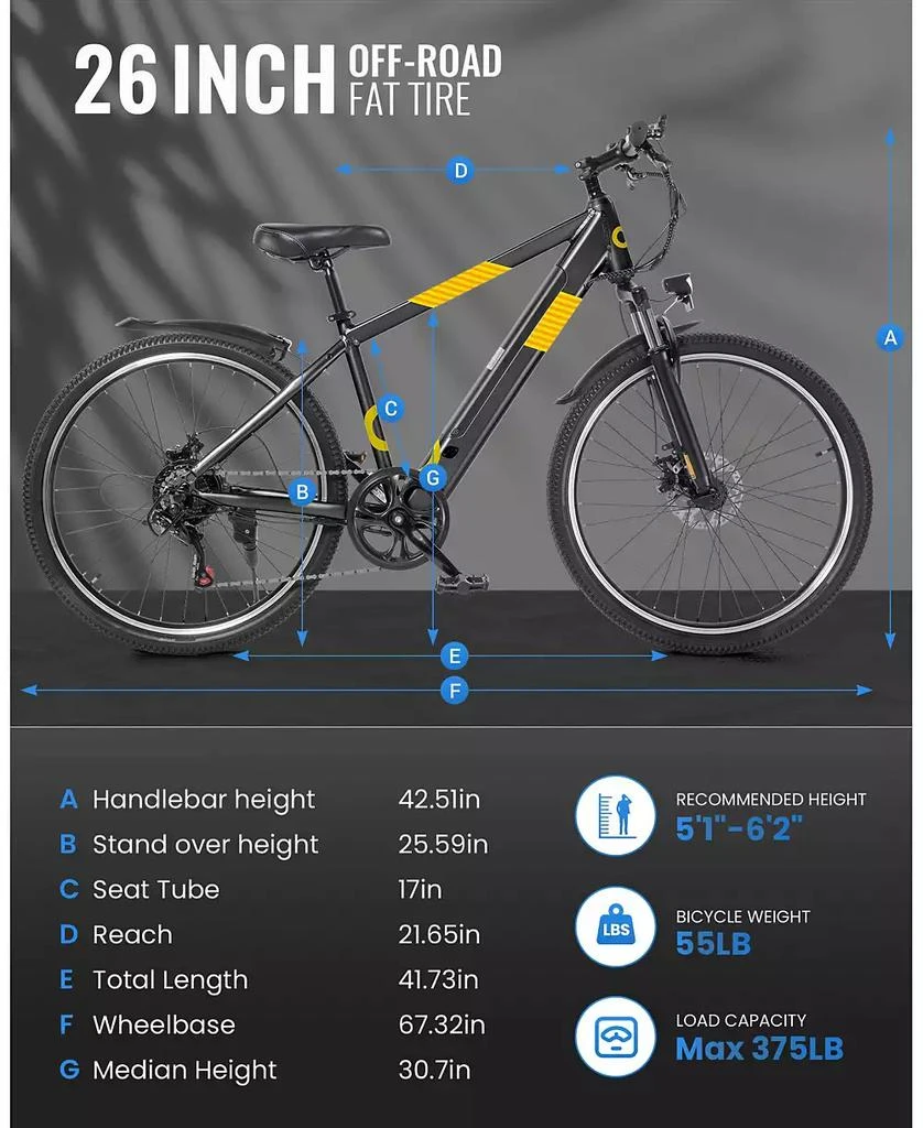 Gyroor 550W Electric Bike 26" Electric Mountain Bike for Adults, 48V Built-in Hidden Removable Battery, Up to 50 Miles with Shimano 21 Speed City Commuter Bike for Man Woman 2