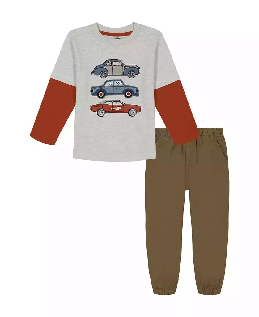 KIDS HEADQUARTERS Toddler and Little Boys, Twofer Car Tee Twill Joggers