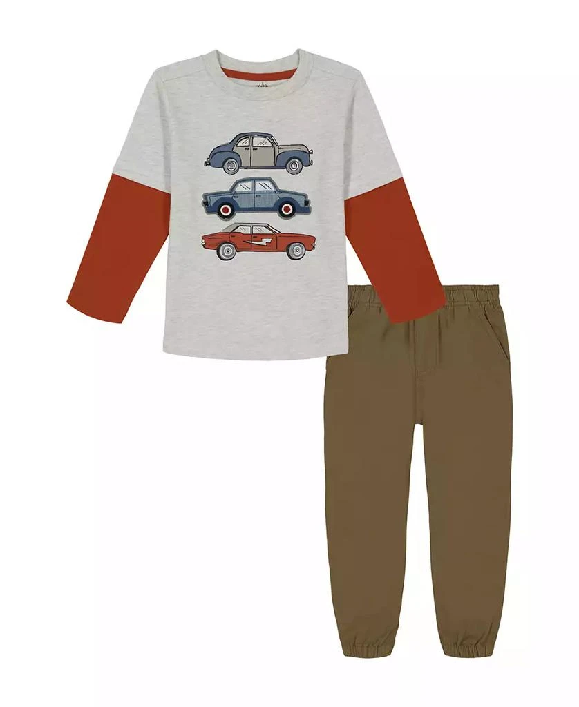 KIDS HEADQUARTERS Baby Boys Twofer Sleeve Classic Car Tee Twill Joggers, 2Piece Set 1