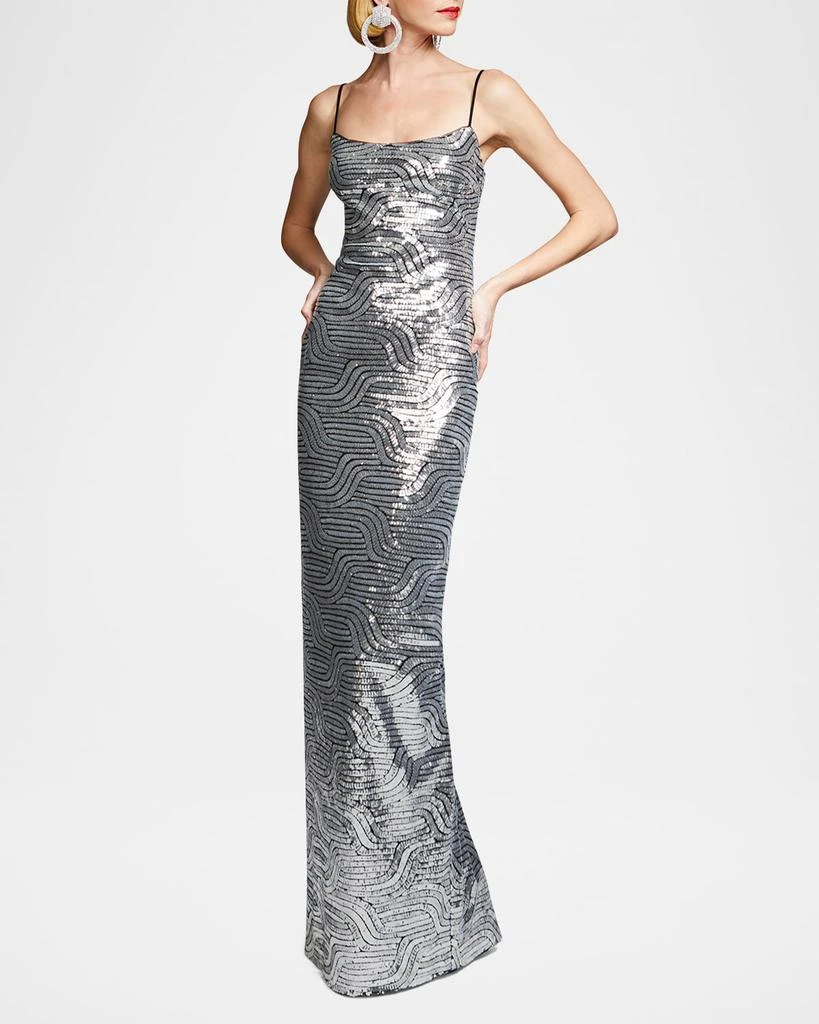 HALSTON Reine Sleeveless Sequin Column Gown 2
