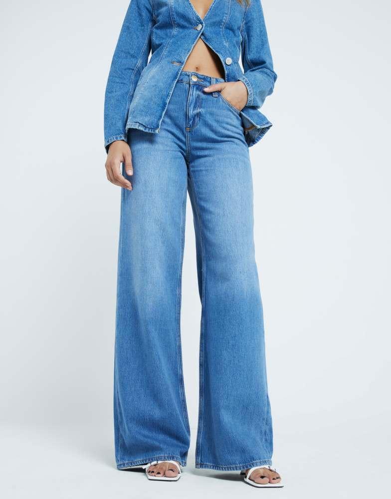 River Island River Island wide leg jean in midwash blue