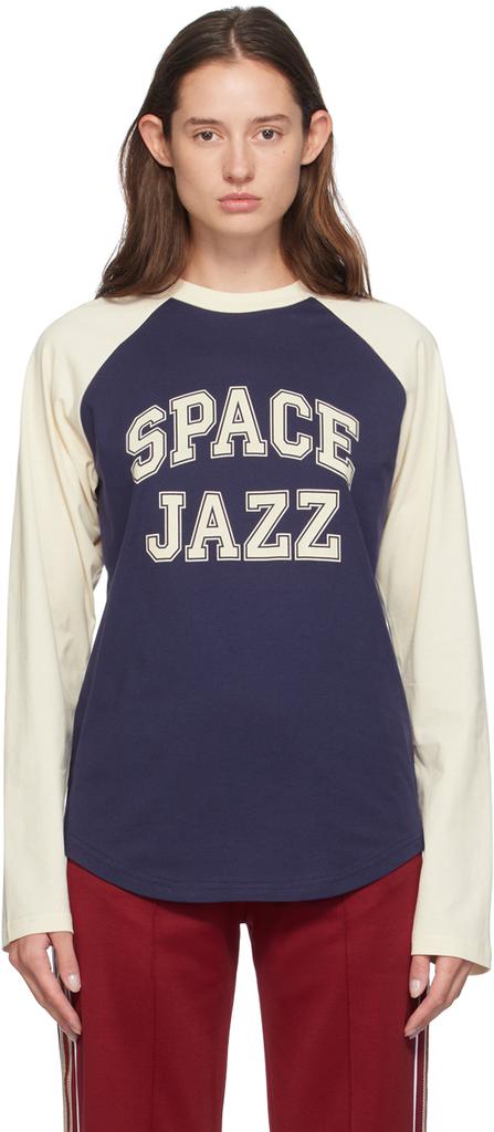 WALES BONNER Navy & Off-White 'Space' Long Sleeve T-Shirt