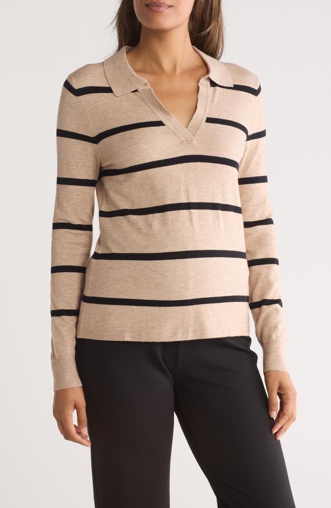 Bobeau Fine Gauge Stripe Polo Sweater