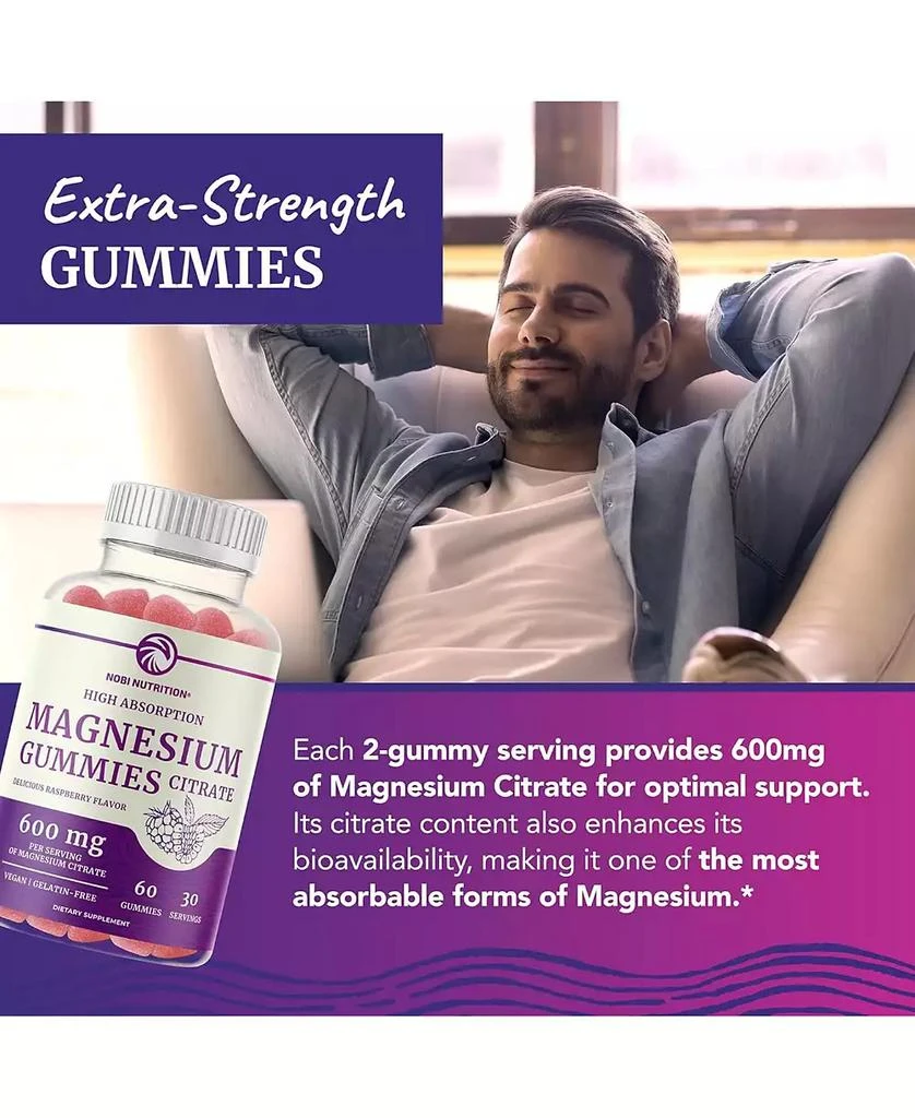 Nobi Nutrition Magnesium Citrate Gummies, Absorption Magnesium for Calm, Relaxation 
Digestion, Raspberry Flavor, 60ct 3