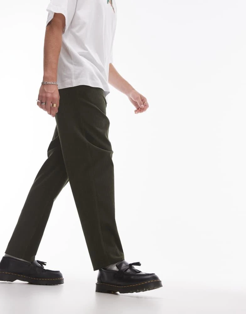 Topman Topman tapered cord trousers in khaki 5