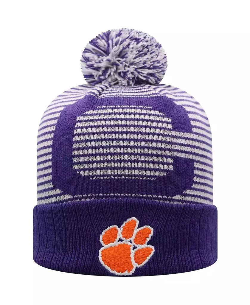 Top of the World Men's Purple Clemson Tigers Line Up Cuffed Knit Hat with Pom 1