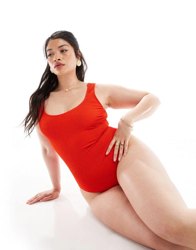 ASOS ASOS DESIGN Curve crinkle scoop low back swimsuit in tomato red 3