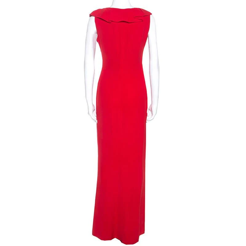 CH Carolina Herrera CH Carolina Herrera Red Crepe Ruffle Detail Sleeveless Maxi Dress S 3