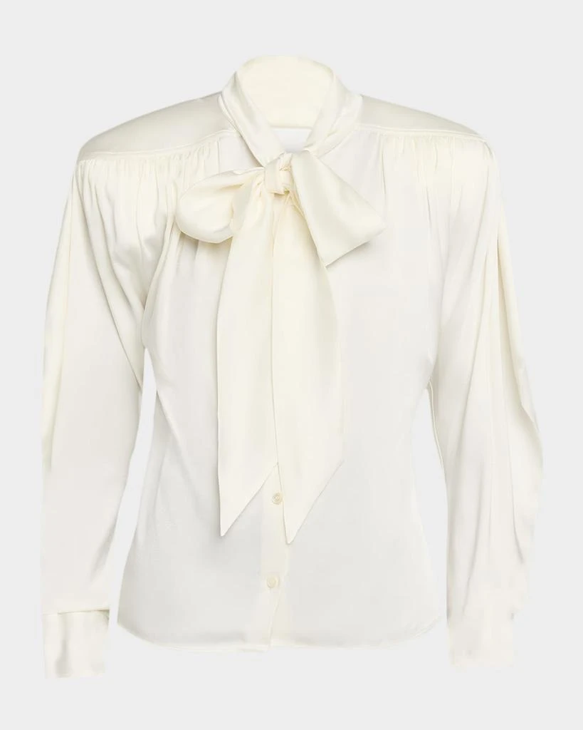 Stella McCartney Satin Tie-Neck Padded-Shoulder Shirt 1