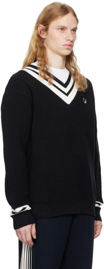 Fred Perry Black Striped Trim V-Neck Sweater 2