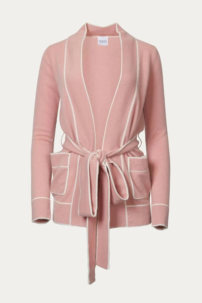 Madeleine Thompson Diableret Belted Cashmere Cardigan In Dusty Pink/cream 2