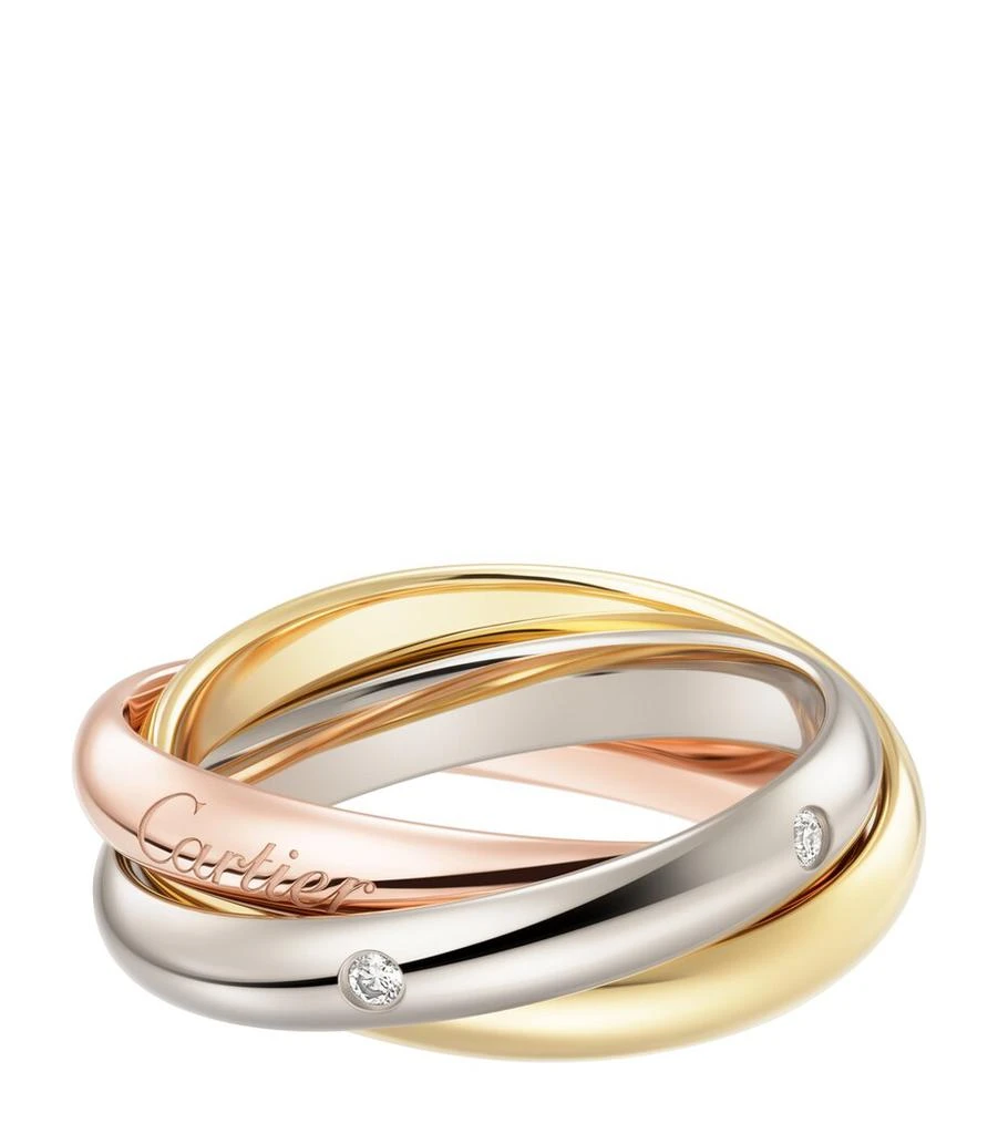Cartier Medium White, Yellow, Rose Gold and Diamond Trinity Ring 1