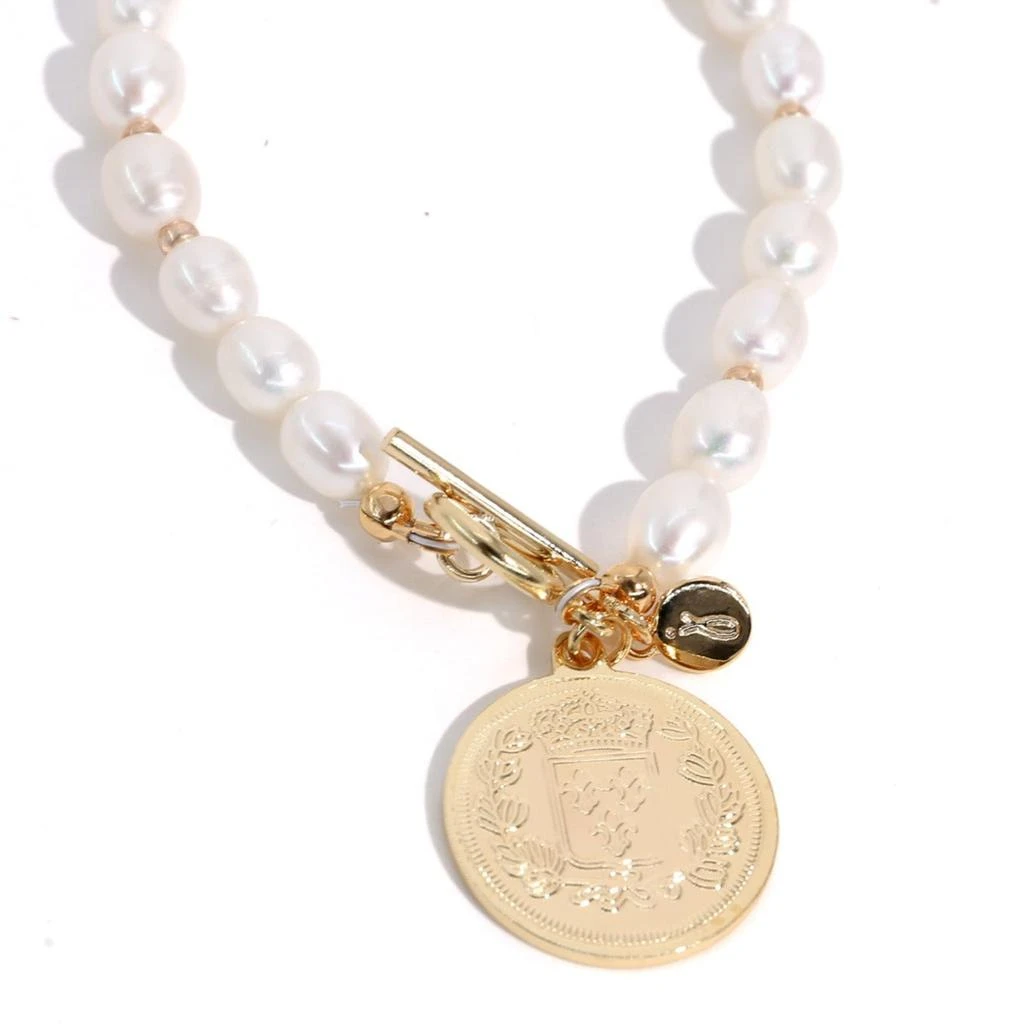 Joey Baby 18K Gold Plated Freshwater Pearls with a Coin Pendant - Giorgia Pearl Bracelet - Size XL 4