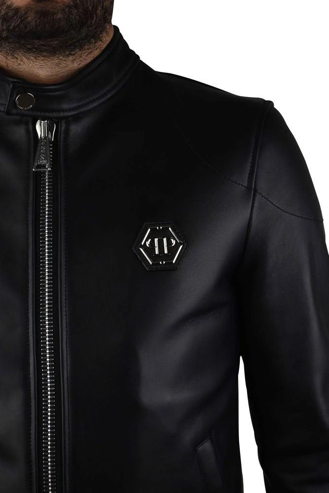 Philipp Plein Smooth Black Leather Biker Jacket 2
