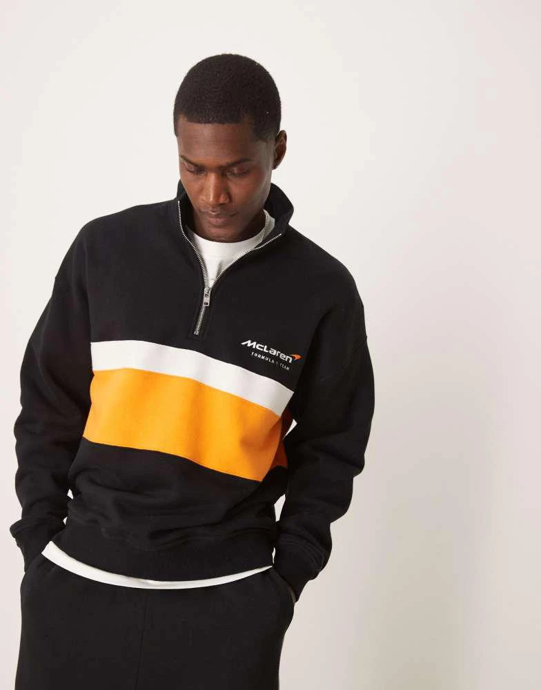 Abercrombie & Fitch Abercrombie & Fitch Formula 1 Mclaren 1/4 zip collared sweatshirt in black 1