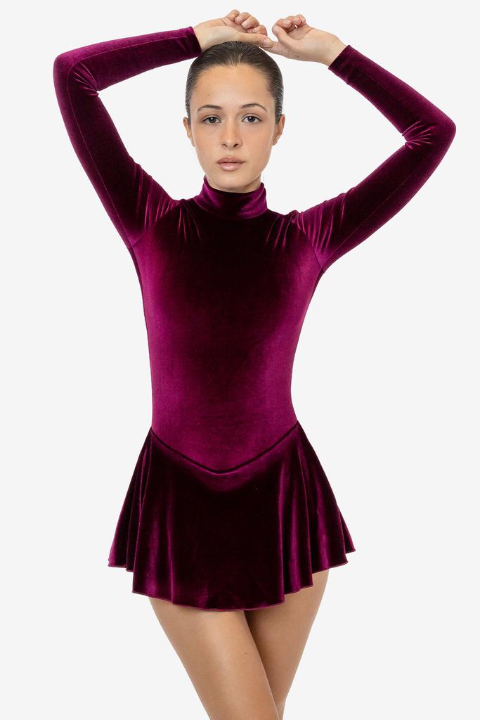 Los Angeles Apparel VVT410 - Velvet Long Sleeve Mockneck Skirted Leotard