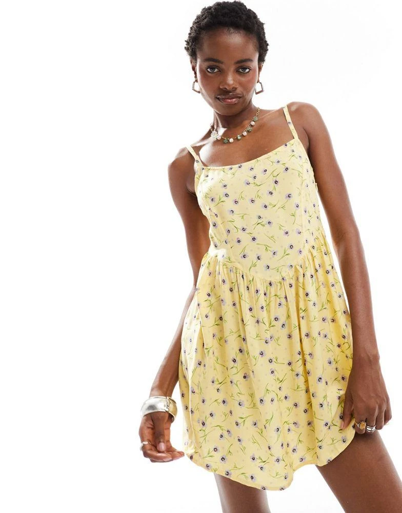 Motel Motel Exclusive ramana wildflower print mini cami dress in lemon drop 2