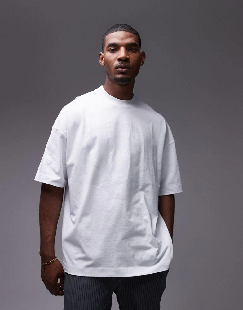 Topman Topman extreme oversized fit t-shirt with tiger print in white 2