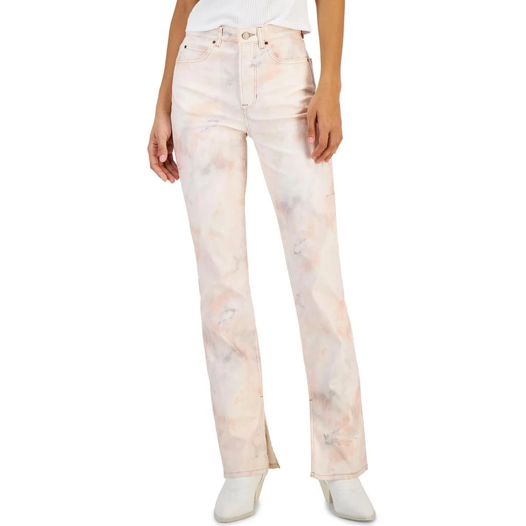 GUESS Pauline Womens Tie Dye Split Hem Straight Leg Jeans 3