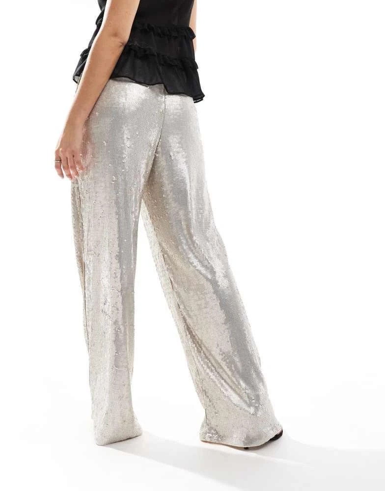 ASOS ASOS DESIGN sequin wide leg tailored trouser in cream 2