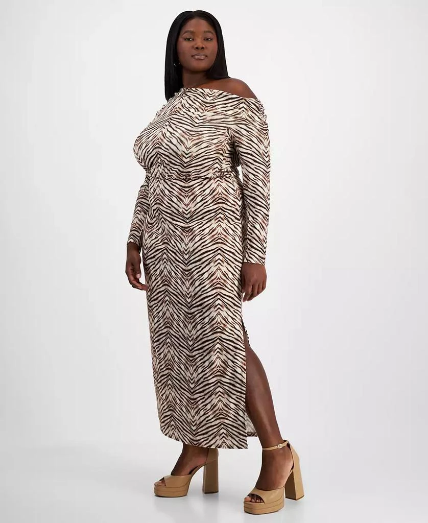 Bar III Trendy Plus Size Printed Knit Crepe Side-Slit Skirt, Exclusively at Macy's 2
