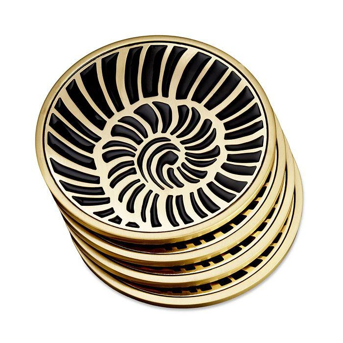 L'Objet Brass Gold Trimmed Shell Coasters, Set of 4 1