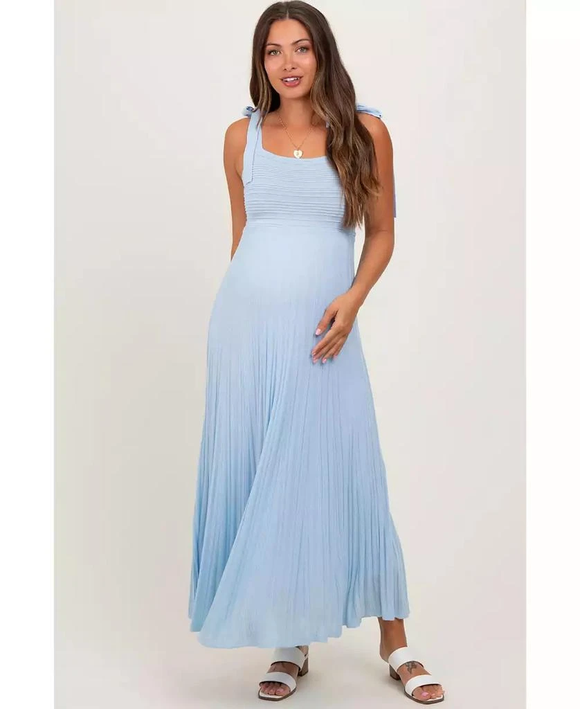 strapless open back dress House of CB Marcella Ocean Blue Pleated Maxi Dress  The Dress Nook