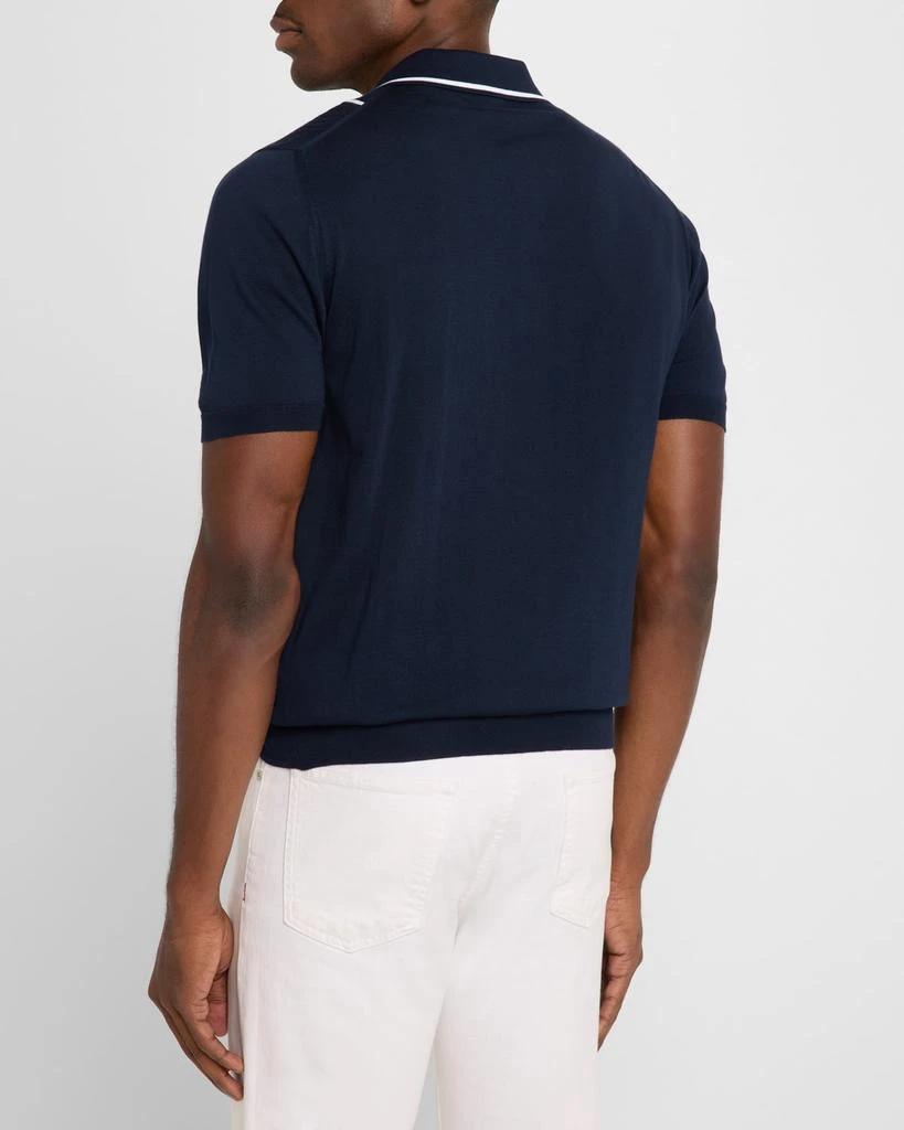 Kiton Men's Tipped Cotton Short-Sleeve Polo Sweater 3