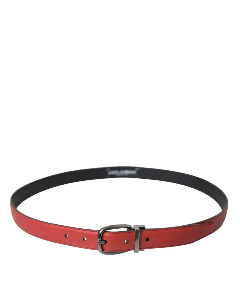 Dolce & Gabbana Red Leather Silver Metal Buckle Belt Men 2