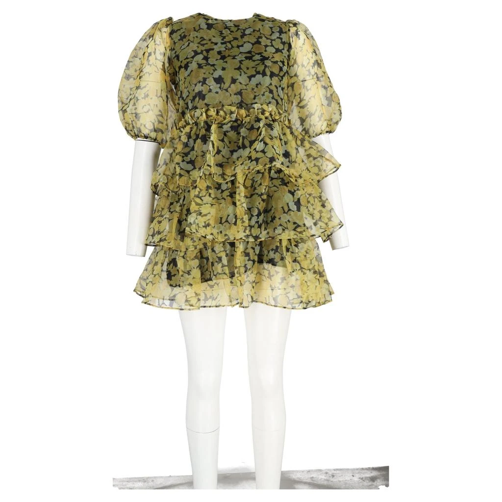 Ganni Ganni Ruffled Tiered Floral-Print Organza Mini Dress In Yellow Polyester 4