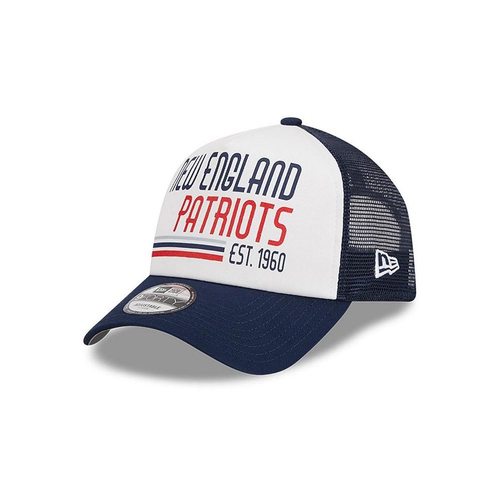 New Era Men's White/Navy New England Patriots Stacked A-Frame Trucker 9FORTY Adjustable Hat