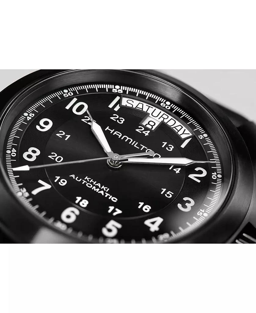 Hamilton Men's Swiss Automatic Khaki Field King Black Leather Strap Watch 40mm 4