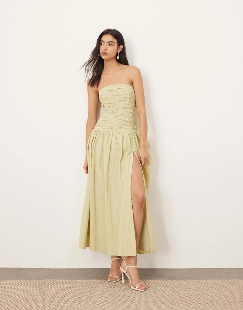 midi cottagecore dress Dark Green Linen Midi Dress – Handmade Cottagecore Fit & Flare Summer Dress
