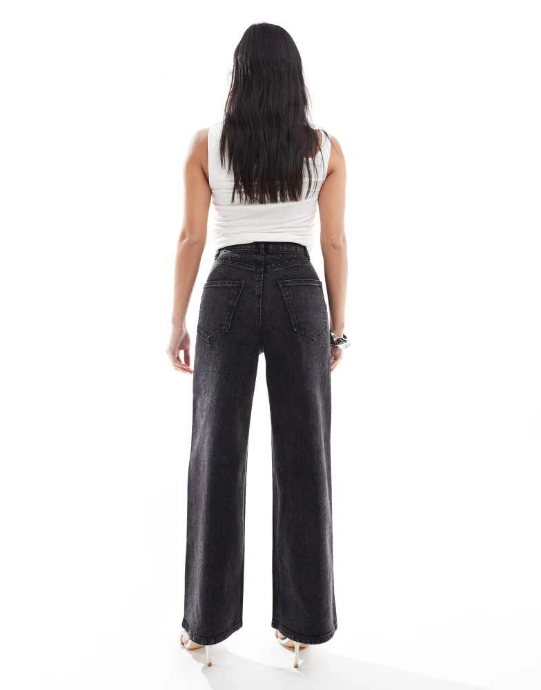 ONLY Petite ONLY Petite Hope wide leg jeans with rhinestones in washed black 2