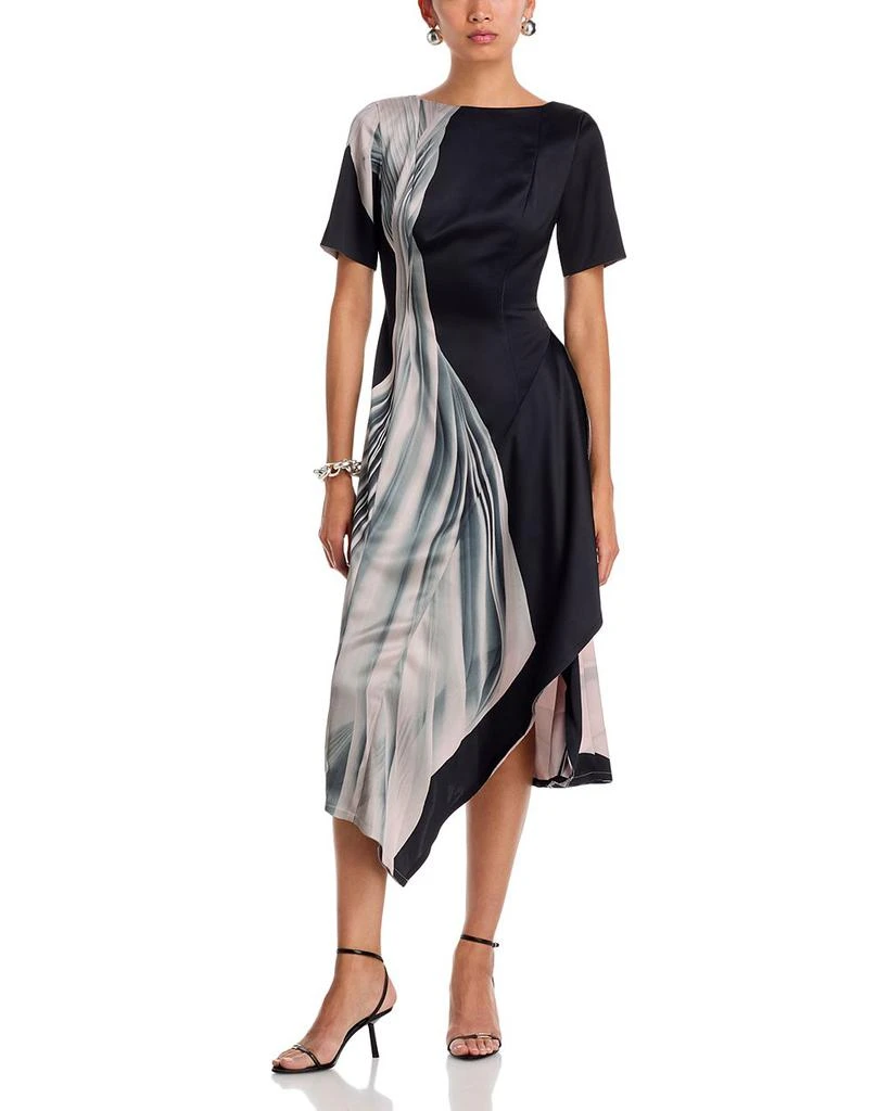 Jason Wu Dancing Pleat Print Short Sleeve Fit and Flare Dress 1