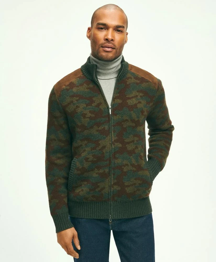 Brooks Brothers Merino Wool Stand Collar Camouflage Zip Cardigan 1