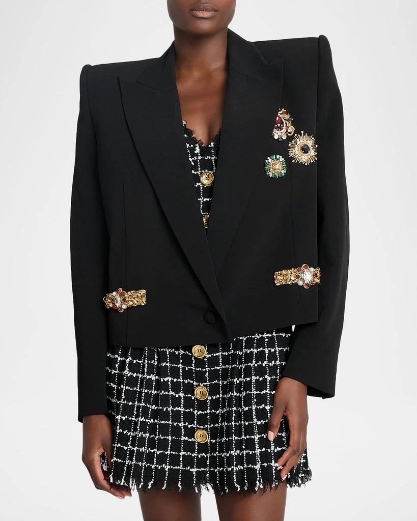 Balmain Spencer Jeweled Strong-Shoulder Oversized Blazer 4