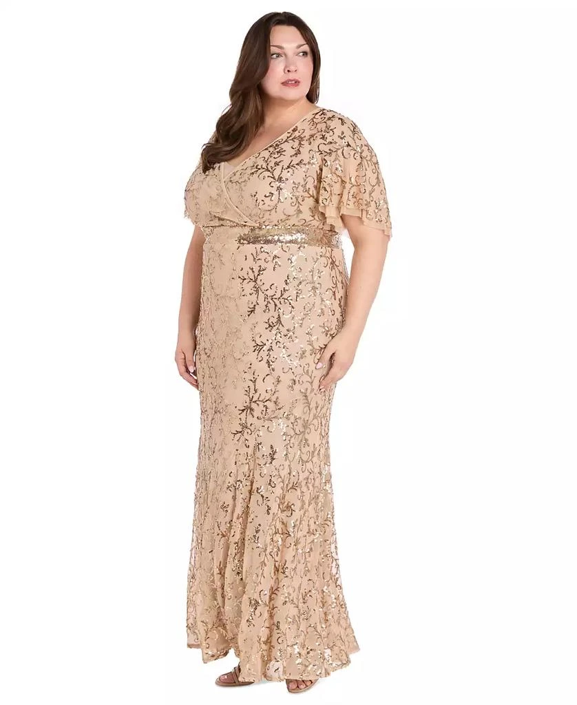 R & M Richards Plus Size Sequin Embellished Flutter-Sleeve Gown 3