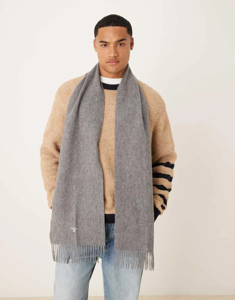 Barbour Barbour plain lambswool scarf in light grey marl 3