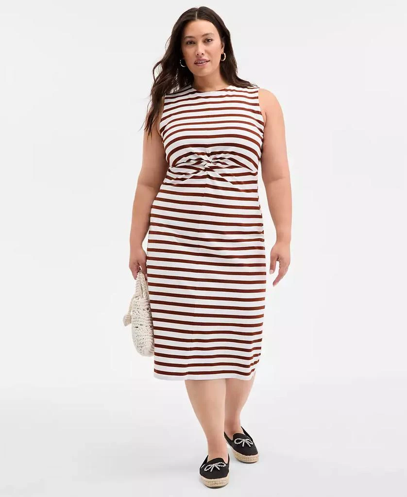 On 34th Trendy Plus Size Striped Knot-Front Knit Midi Dress, Exclusively at Macy
s 1