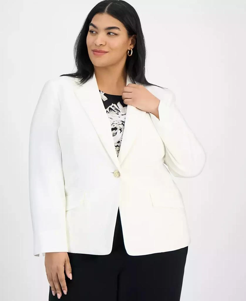 Kasper Plus Size Stretch Crepe One-Button Blazer 1