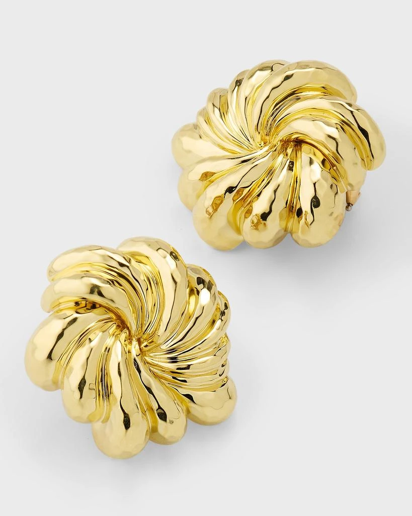 NM Estate Estate Dunay 18K Yellow Gold Hammered and Faceted Finish Floral Swirl Earrings 3