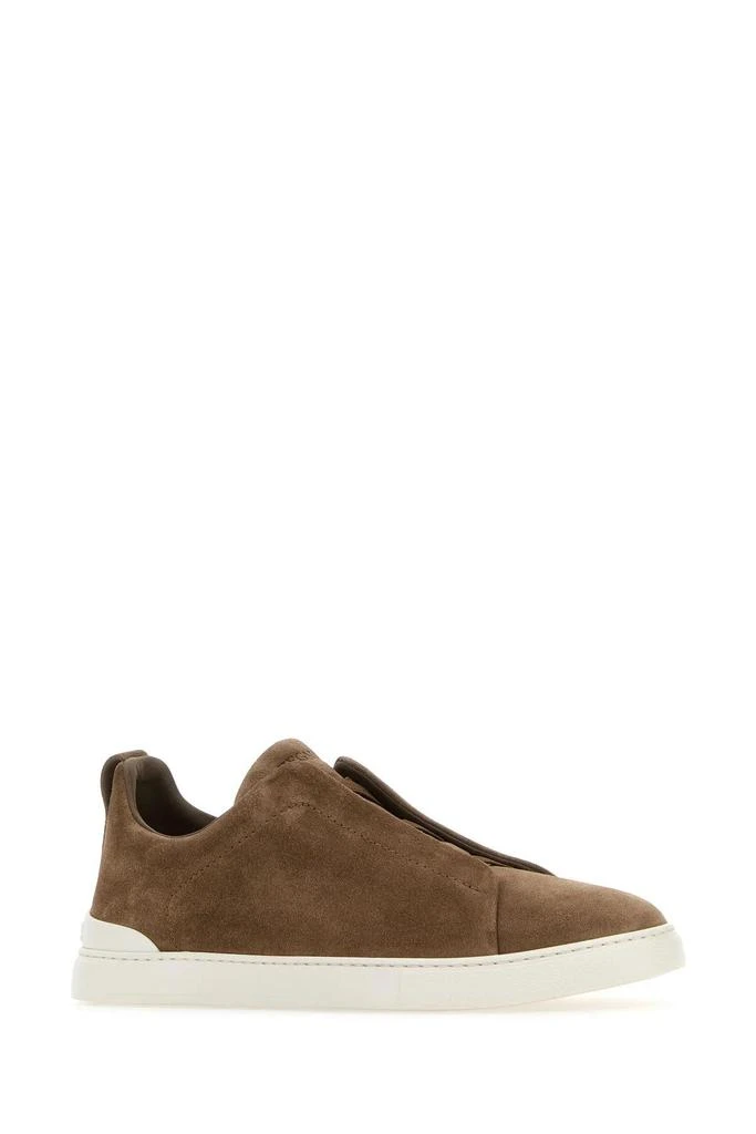 Zegna Dove Grey Suede Triple Stitch Slip Ons 2